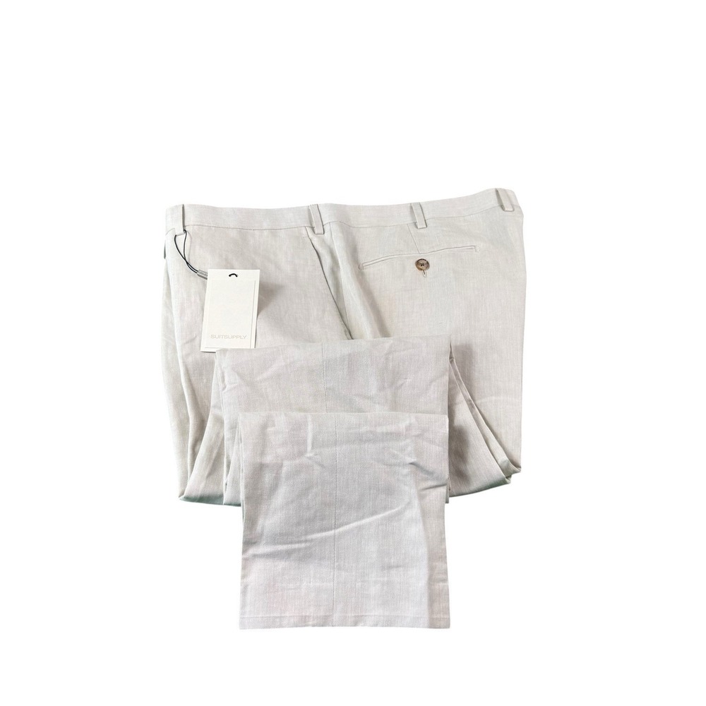 Suit Supply Tan Brescia Sondrio Cotton Linen Flat Front Trouser Size 44x30 NWT
